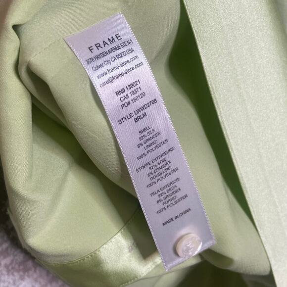 Frame Strong Shoulder Silk Mini Dress in Bright Peridot - Picture 7 of 7